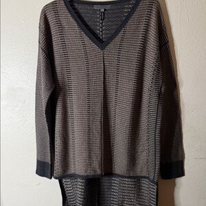 Quinn black and brown mostly wool Patterned Knit hi/low sweater